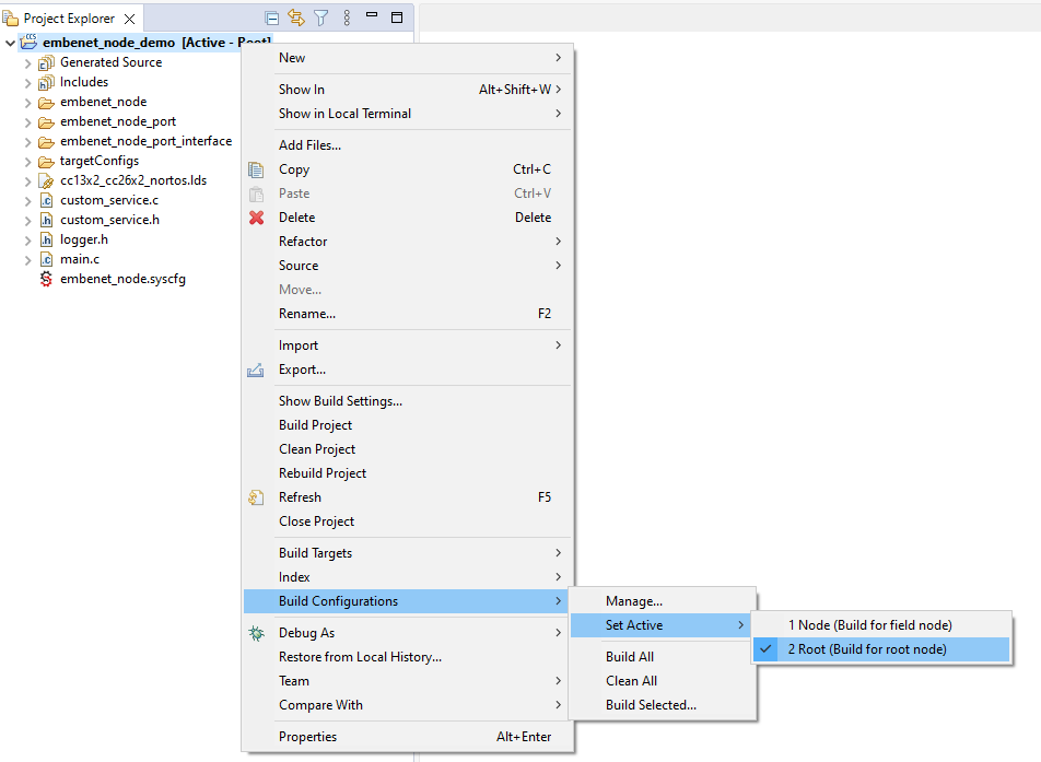 CodeComposer: selecting build configuration